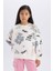 Kız Çocuk Oversize Geniş Kalıp Bisiklet Yaka 3D Baskılı Sweatshirt D3113A824WN 1