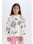 Kız Çocuk Oversize Geniş Kalıp Bisiklet Yaka 3D Baskılı Sweatshirt D3113A824WN 4