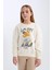 Kız Çocuk Oversize Geniş Kalıp Bisiklet Yaka Ayıcık Baskılı Sweatshirt D0607A824AU 3