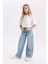 Kız Çocuk Wide Leg Kargo Cepli Geniş Bol Paça Jean Pantolon D3718A824WN 4