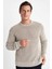 %100 Pamuk Relax Fit Bisiklet Yaka Dokulu Triko Kazak D2061AX24AU 1