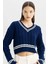 Coool Regular Fit V Yaka Saç Örgülü Çizgi Triko Kazak C7321AX24WN 1