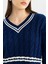 Coool Regular Fit V Yaka Saç Örgülü Çizgi Triko Kazak C7321AX24WN 5