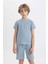 Erkek Çocuk Pijama Takımı Waffle Kısa Kollu Üst Şort C2778A824SM 4