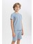 Erkek Çocuk Pijama Takımı Waffle Kısa Kollu Üst Şort C2778A824SM 5
