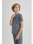 Erkek Çocuk Pijama Takımı Desenli Kısa Kollu Üst Beli Lastikli Uzun Alt B5542A824SP 4