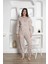 Kadın Çiçek Desen V Yaka 3 Düğmeli Pamuklu Uzun Kol Mevsimlik Pijama Takımı 1