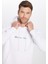 Unisex Oversize Geniş Kesim Pamuklu Yumuşak Dokulu İçi Polarlı Baskılı Beyaz Kapüşonlu Sweatshirt 1