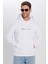 Unisex Oversize Geniş Kesim Pamuklu Yumuşak Dokulu İçi Polarlı Baskılı Beyaz Kapüşonlu Sweatshirt 2