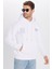 Unisex Oversize Geniş Kesim Pamuklu Yumuşak Dokulu İçi Polarlı Baskılı Beyaz Kapüşonlu Sweatshirt 1
