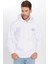 Unisex Oversize Geniş Kesim Pamuklu Yumuşak Dokulu İçi Polarlı Baskılı Beyaz Kapüşonlu Sweatshirt 4
