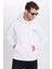 Unisex Oversize Geniş Kesim Pamuklu Yumuşak Dokulu İçi Polarlı Baskılı Beyaz Kapüşonlu Sweatshirt 1