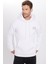 Unisex Oversize Geniş Kesim Pamuklu Yumuşak Dokulu İçi Polarlı Baskılı Beyaz Kapüşonlu Sweatshirt 4
