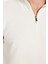 Unisex Relax Fit Rahat Kesim Fitilli Desenli Pamuklu Yarım Fermuarlı Ekru Dik Yaka Sweatshirt 4