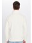 Unisex Relax Fit Rahat Kesim Fitilli Desenli Pamuklu Yarım Fermuarlı Ekru Dik Yaka Sweatshirt 5