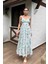 Yeşil Drape Detaylı Askılı Şifon Elbise 1