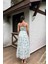 Yeşil Drape Detaylı Askılı Şifon Elbise 5