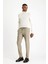 Slim Fit Dar Kesim Yünlü Beli Lastikli Ipli Çizgili Klasik Kumaş Pantolon 2