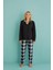 Kadın Genç Önden Düğmeli Uzun Kollu Pijama Takımı | Siyah 50901-35 1