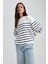 Relax Fit Bisiklet Yaka Çizgili İnce Sweatshirt A9255AX23WN 1