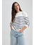 Relax Fit Bisiklet Yaka Çizgili İnce Sweatshirt A9255AX23WN 3