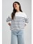 Relax Fit Bisiklet Yaka Çizgili İnce Sweatshirt A9255AX23WN 4