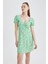 Coool Kalp Yaka Çiçekli Maroken Kısa Kollu Mini Elbise A9484AX23SM 2