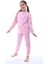 Pembe Kalp Baskılı Pamuk Uzun Kollu Kız Çocuk Pijama Takımı (3,4,5,6,7,8 Yaş) 3