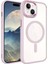 Apple iPhone 15 Kılıf Wireless Şarj Özellikli Krom Magsafe Silikon Kapak-Pembe Açık 1