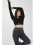 Siyah Uzun Kollu Parmak Geçirme Detaylı Spor Fitness Yoga Kadın Crop Top-Sporcu Üst 2