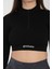 Siyah Uzun Kollu Parmak Geçirme Detaylı Spor Fitness Yoga Kadın Crop Top-Sporcu Üst 3