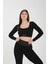 Siyah Uzun Kollu Parmak Geçirme Detaylı Spor Fitness Yoga Kadın Crop Top-Sporcu Üst 4