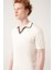 Erkek Beyaz Düğmesiz Patı Çizgi Detaylı Ribanalı Triko T-shirt A31y5110 2