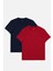 Erkek Lacivert-Bordo 2'li %100 Pamuk Bisiklet Yaka T-Shirt E001012 1