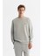 Erkek Gri Bisiklet Yaka Esnek Yumuşak Doku Interlok Kumaş Sweatshirt B001100 1