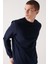 Erkek Lacivert Bisiklet Yaka Esnek Yumuşak Doku İnterlok Kumaş Basic Regular Fit Sweatshirt B001100 3