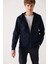 Erkek Lacivert Kapüşonlu İnterlok Kumaş Fermuarlı Basic Regular Fit Sweatshirt B001102 4
