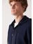 Erkek Lacivert Kapüşonlu İnterlok Kumaş Fermuarlı Basic Regular Fit Sweatshirt B001102 9