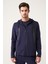 Erkek Lacivert Interlok Kumaş Kapüşonlu Fermuarlı Sweatshirt A31y1202 1