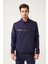 Erkek Lacivert İnterlok Kumaş Dik Yaka Baskılı Sweatshirt A31Y1203 1