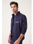 Erkek Lacivert İnterlok Kumaş Dik Yaka Baskılı Sweatshirt A31Y1203 3