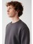 Erkek Antrasit Bisiklet Yaka 3 İplik Şardonlu Pamuklu Sweatshirt E001017 2