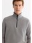 Erkek Gri Soğuğa Dayanıklı Yarım Fermuarlı Dik Yaka Polar Sweatshirt E001068 2