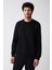 Erkek Siyah Bisiklet Yaka Pamuklu 2 İplik Şardonsuz Comfort Fit Sweatshirt E001200 1