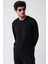 Erkek Siyah Bisiklet Yaka Pamuklu 2 İplik Şardonsuz Comfort Fit Sweatshirt E001200 3