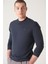 Erkek Lacivert Bisiklet Yaka Pamuklu 2 Iplik Şardonsuz Sweatshirt E001200 3