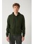 Erkek Haki Kapüşonlu 3 İplik Şardonlu Fermuarlı Sweatshirt E001019 3