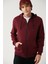 Erkek Koyu Bordo Kapüşonlu Şardonlu 3 İplik Fermuarlı Sweatshirt E001019 1