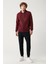 Erkek Koyu Bordo Kapüşonlu Şardonlu 3 İplik Fermuarlı Sweatshirt E001019 5