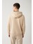 Erkek Bej Kapüşonlu 3 Iplik Şardonlu Fermuarlı Sweatshirt E001019 4